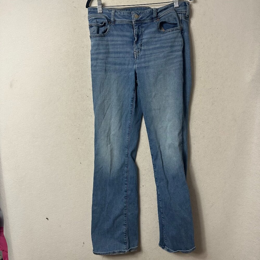 American Eagle Women Mid Rise Kick‎ Boot light Wash Denim Jean 12 X-Long Tall